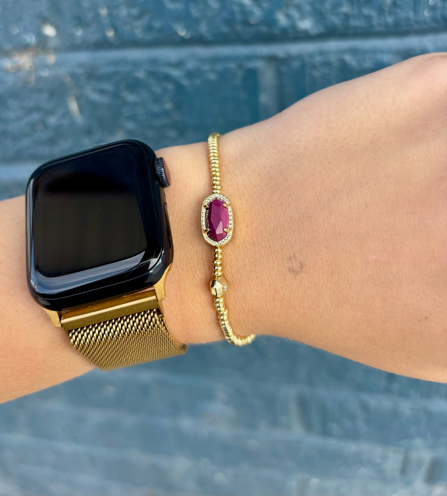 Grayson Gold Stretch Bracelet in Maroon