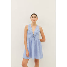 Load image into Gallery viewer, SUMMER PLUNGE NECK STRIPE MINI DRESS