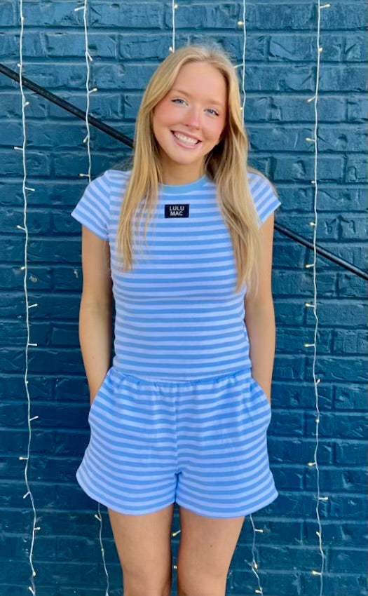 Lulu Mac Stripe Baby Doll Top SS -LIGHT BLUE
