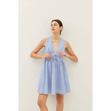 Load image into Gallery viewer, SUMMER PLUNGE NECK STRIPE MINI DRESS