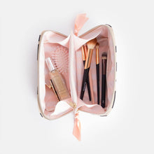 Load image into Gallery viewer, Charcoal Mono Flower Diagonal Cosmetic Bag