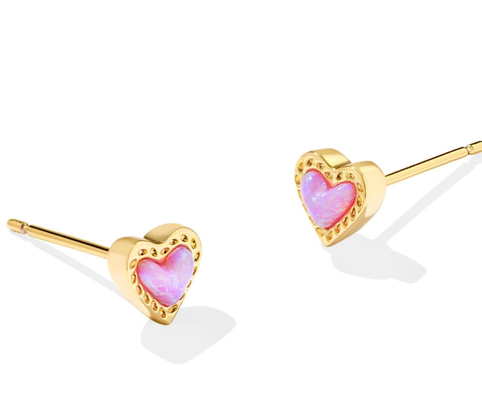 Mini Ari Heart Gold Stud Earrings in Bubblegum Pink Kyocera Opal