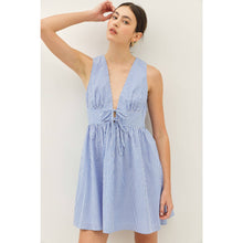 Load image into Gallery viewer, SUMMER PLUNGE NECK STRIPE MINI DRESS
