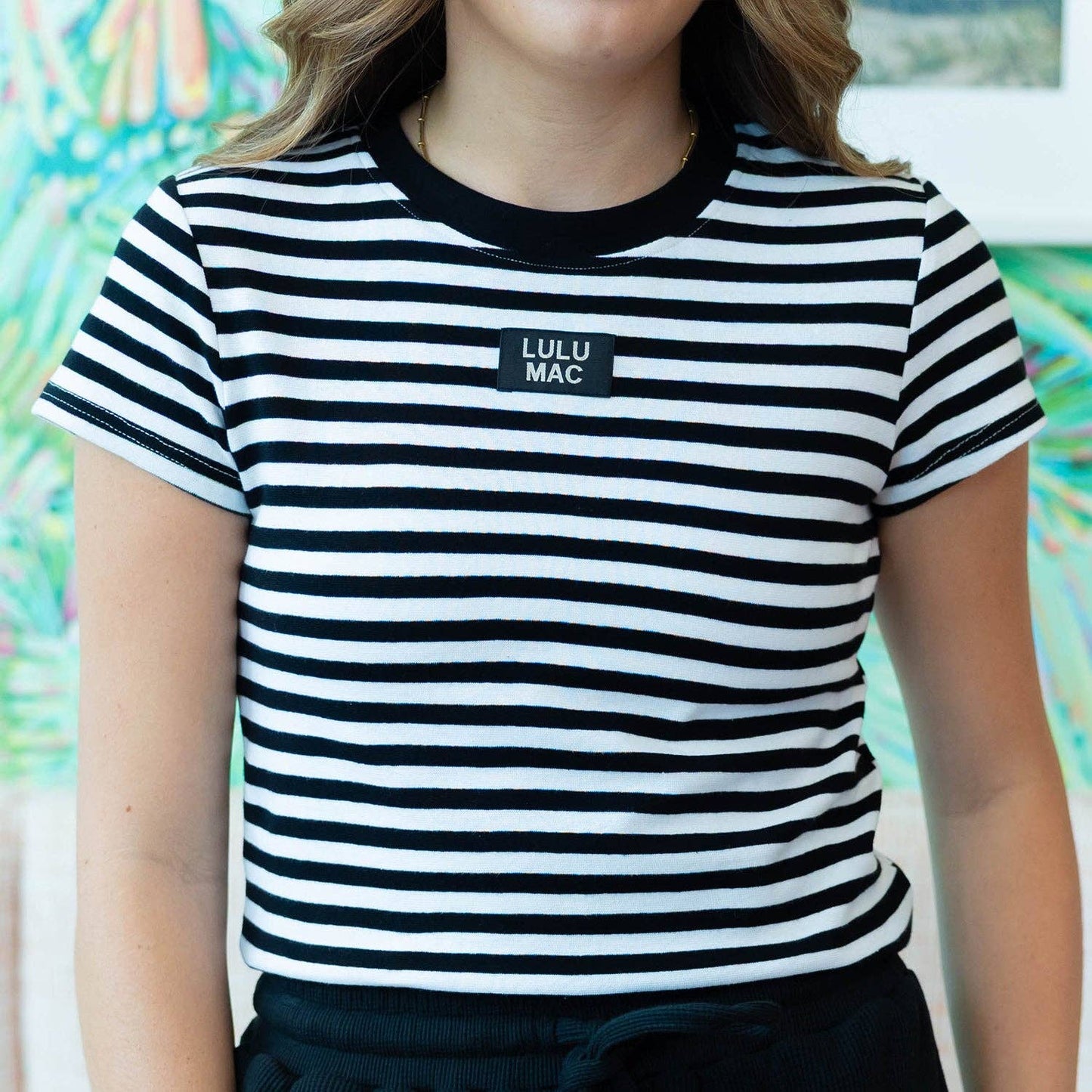 Lulu Mac Stripe Baby Doll Top SS-BLACK