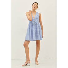 Load image into Gallery viewer, SUMMER PLUNGE NECK STRIPE MINI DRESS