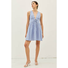 Load image into Gallery viewer, SUMMER PLUNGE NECK STRIPE MINI DRESS