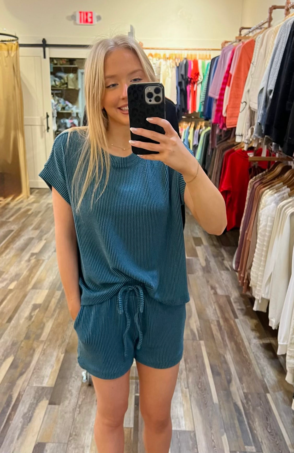 RAISED RIB CAP SLEEVE TOP & SHORTS SET