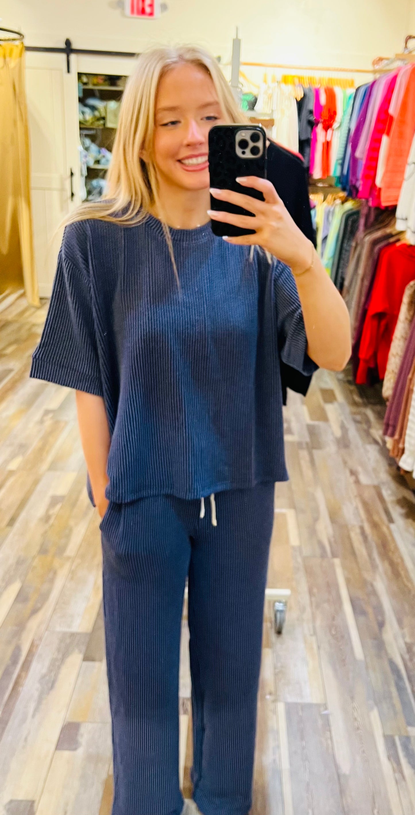 RAISED RIB SHORT SLEEVE TEE & PANTS SET