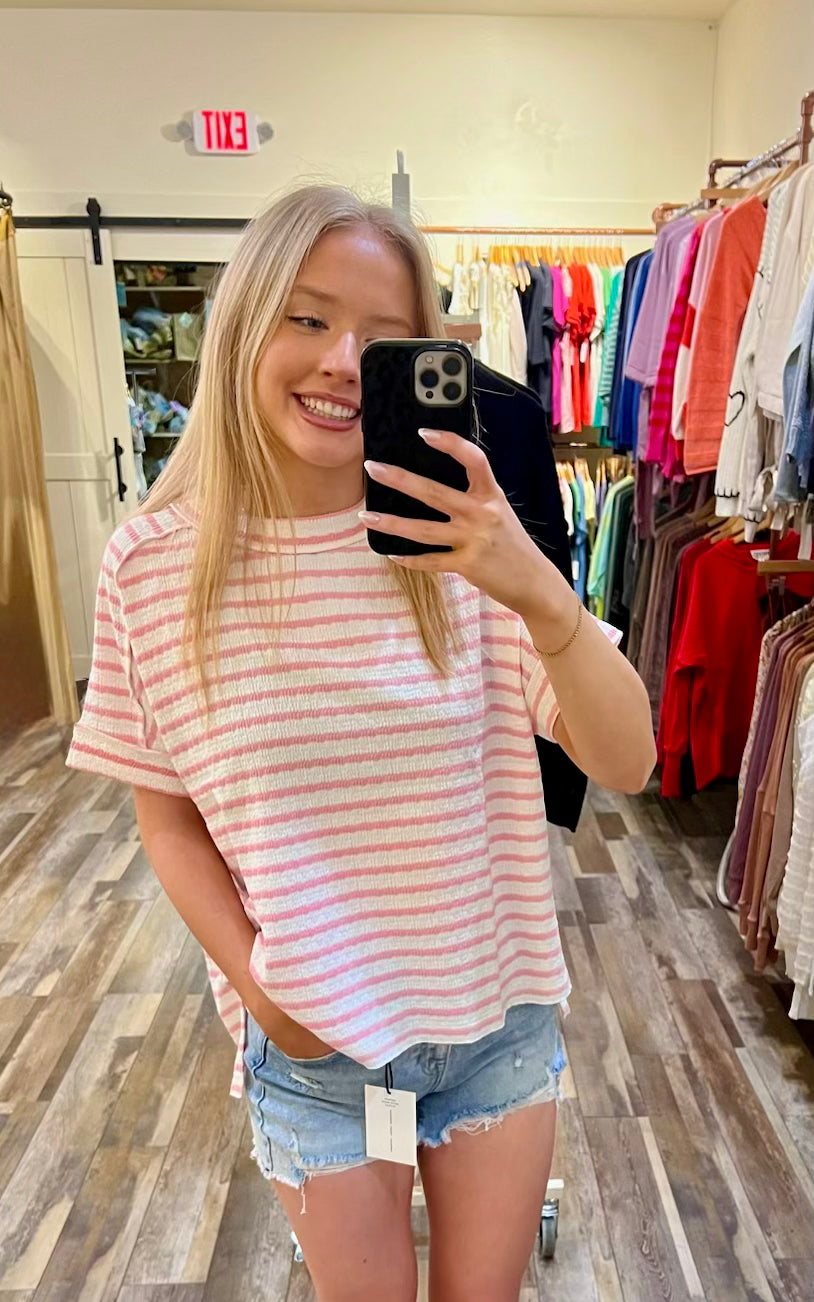 STRIPE JACQUARD ROUND-NECK BOX TEE