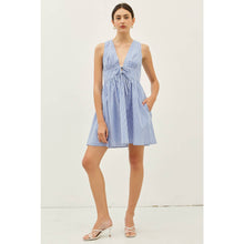 Load image into Gallery viewer, SUMMER PLUNGE NECK STRIPE MINI DRESS