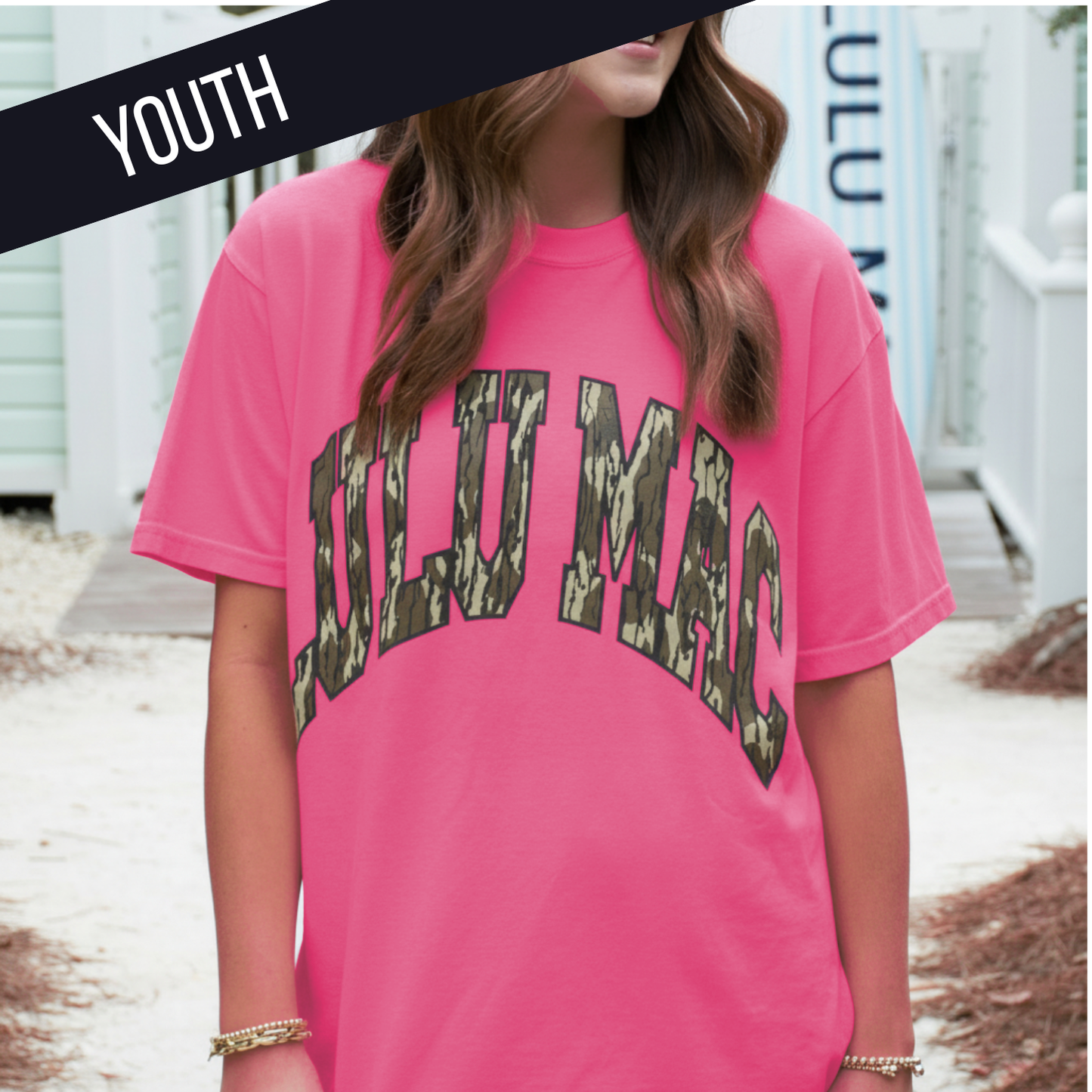Lulu Mac Youth Bottomland Neon Pink Comfort Colors Tee
