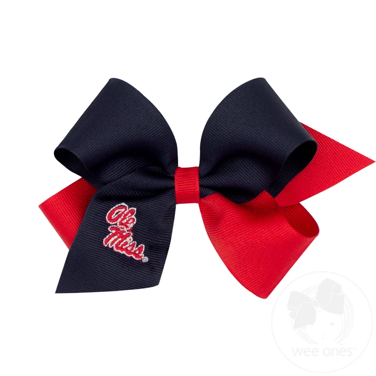 CollegeHairBows.com - Ole Miss Medium Two-tone Embroidered Hair Bow