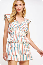 Load image into Gallery viewer, V-Neck Flutter Sleeve Stripe Cotton Top