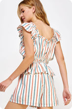 Load image into Gallery viewer, V-Neck Flutter Sleeve Stripe Cotton Top