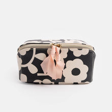 Load image into Gallery viewer, Charcoal Mono Flower Diagonal Cosmetic Bag
