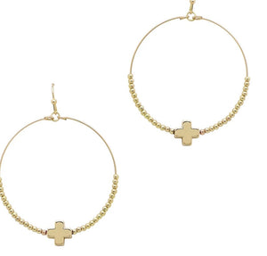 Gold Hoop Square Cross Earrings