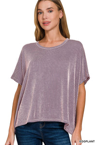 Zenana Ribbed Striped Oversized Top