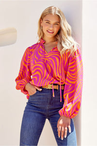 Zebra Frilled Self-Tie Top