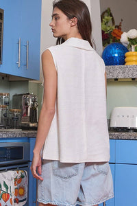 Sassy Sleeveless Collar Neck Terry Top