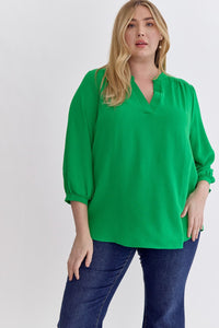Curvy 3/4 Daydreaming V-Neck Top