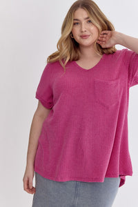 Curvy Ribbed Rolled Sleeve Top