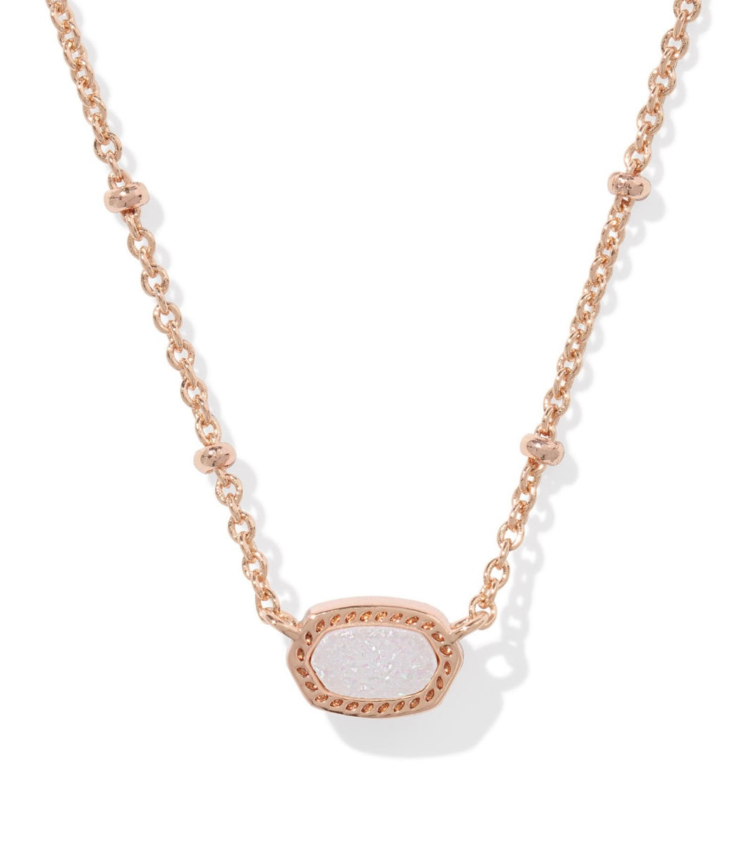 Mini Elisa Gold Satellite Short Pendant Necklace in Rose Gold Iridescent Drusy