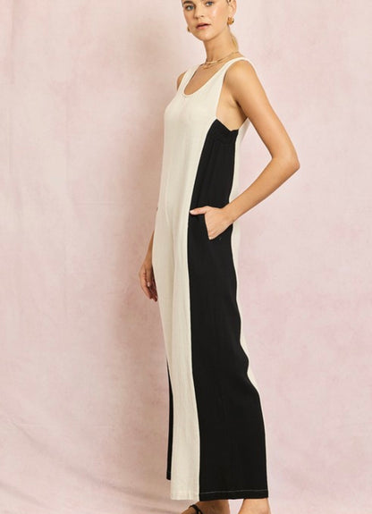 Linen Contrast Side Jumpsuit