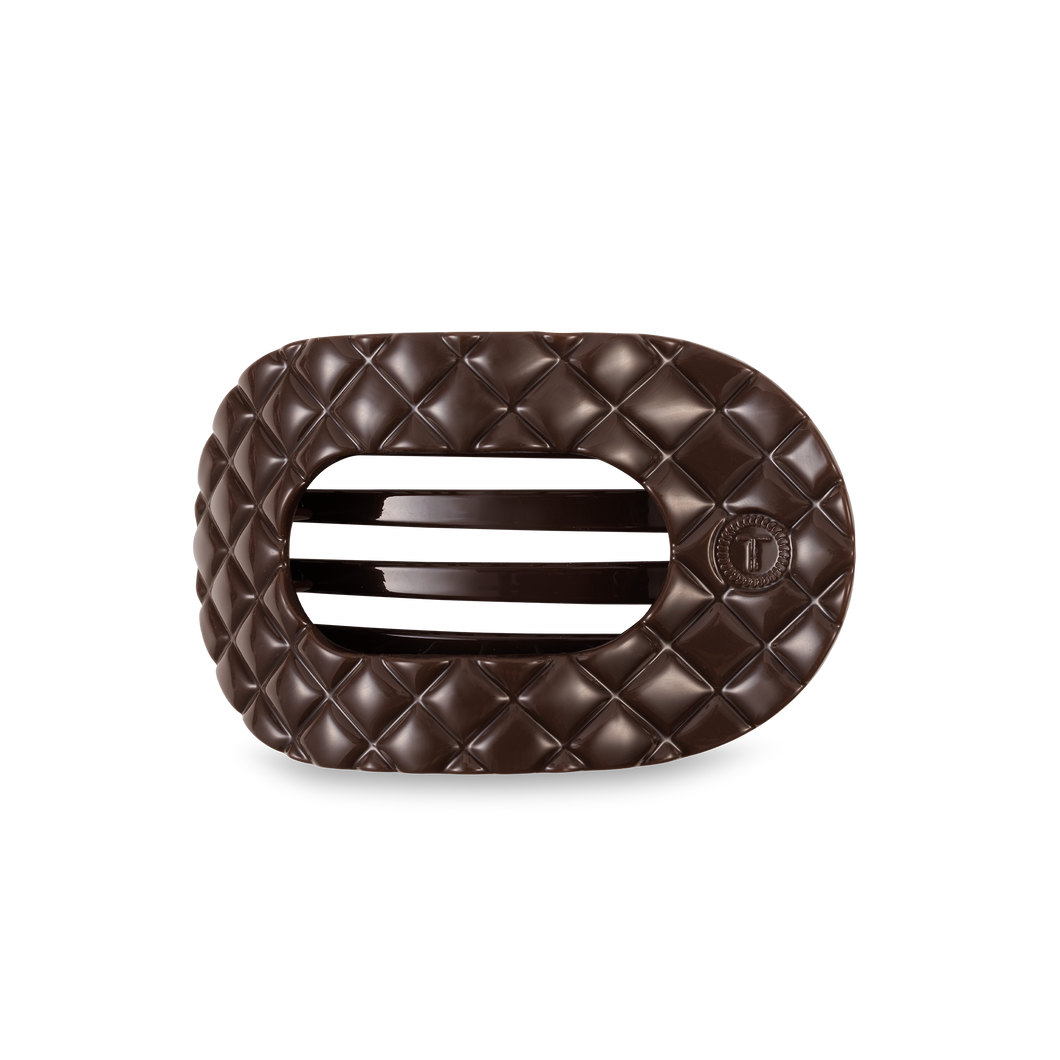 TELETIES - Flat Round Hair Clip | Medium | Truly Taupe Quilted