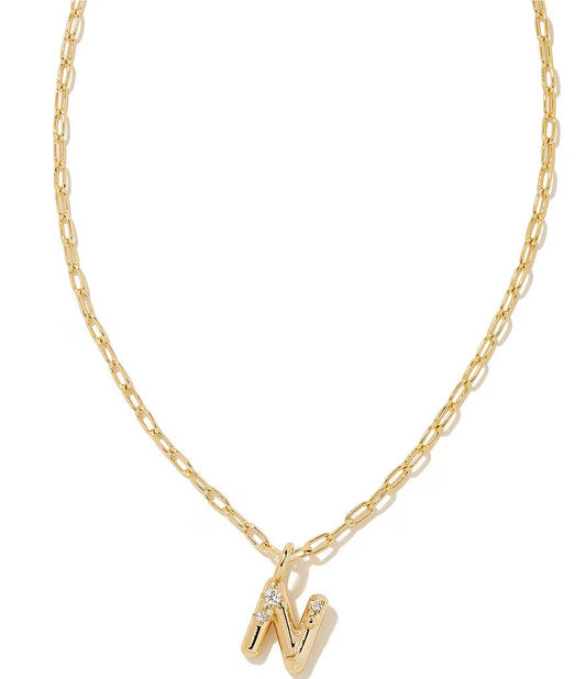 Crystal Letter N Gold Short Pendant Necklace in White Crystal