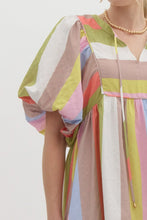 Load image into Gallery viewer, Rainbow Bubble Sleeve Babydoll Dress

