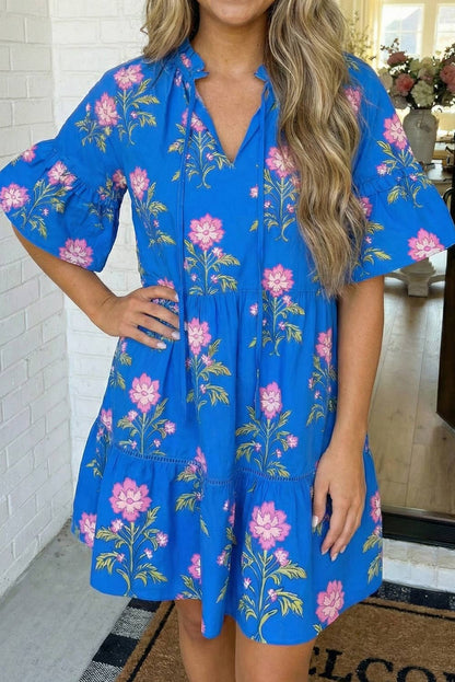 V Neck Short Sleeve Loose Flower Dress