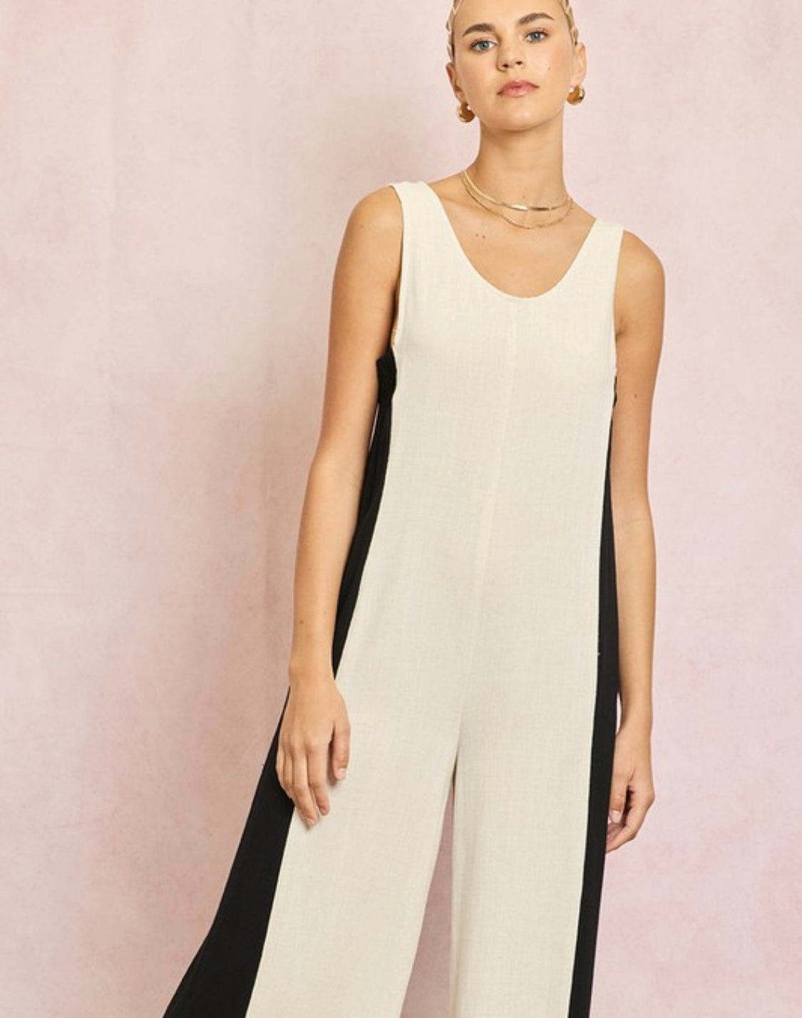 Linen Contrast Side Jumpsuit