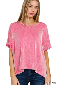 Zenana Ribbed Striped Oversized Top