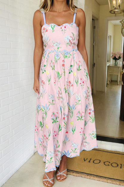 LA Society - LAS-LIVE Floral Self-tie Straps High Waist Midi Dress (S-XL)
