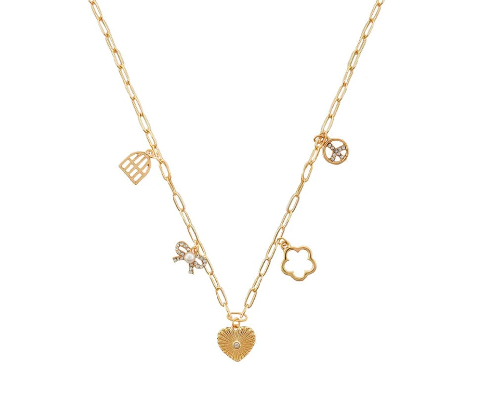 Gold Heart, Bow, Flower Charm 16