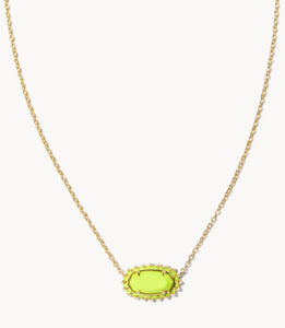 Elisa Gold Color Burst Frame Short Pendant Necklace in Gold Chartreuse