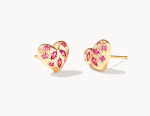 Holland Gold Heart Stud Earrings in Pink Crystal