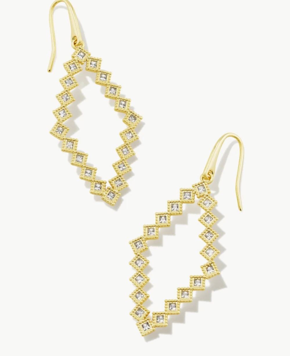 Kinsley Gold Open Frame Earrings in White Crystal