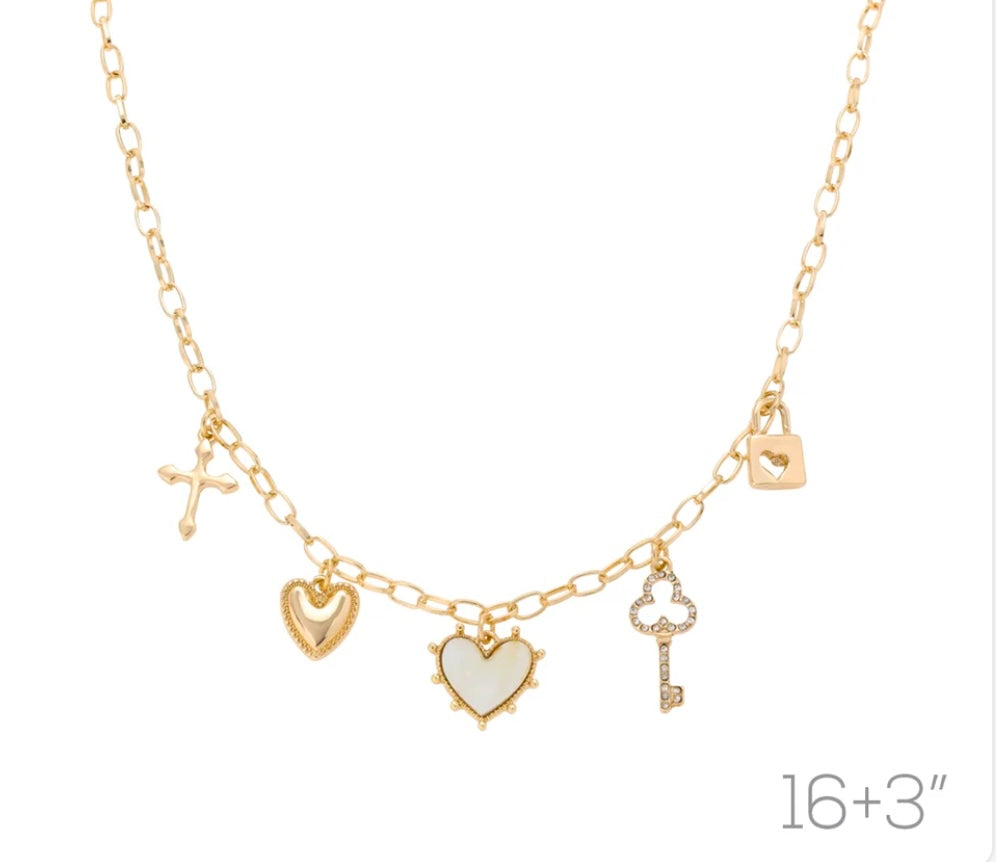 Gold Heart Key Lock Charm 16