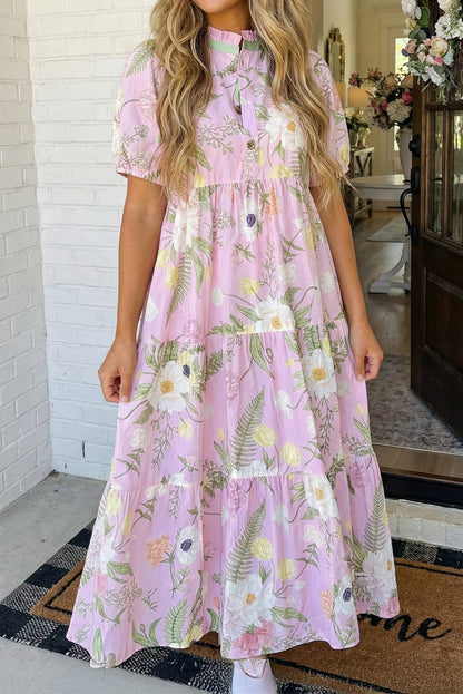 Floral High Waist Tiered Maxi Dress