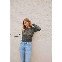 Load image into Gallery viewer, RHINESTONED SHEER MESH TOP WITH RUCHING DETAILS
