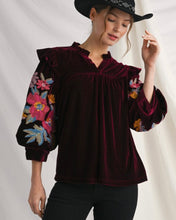 Load image into Gallery viewer, Embroidery Accent Velvet Top
