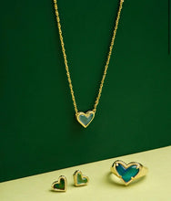 Load image into Gallery viewer, Framed Ari Heart Gold Stud Earrings in Mood Stone
