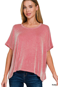 Zenana Ribbed Striped Oversized Top