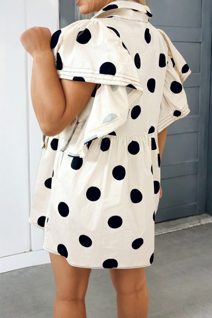 Polka Dot Button Ruffled Loose Mini Dress