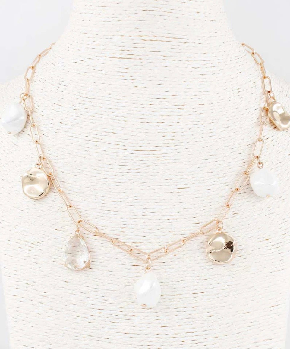 Gold Coin, Pearl, and Crystal Drop Charm 16