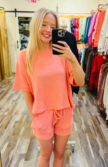RAISED RIB SHORT SLEEVE TEE & SHORT PANTS SET