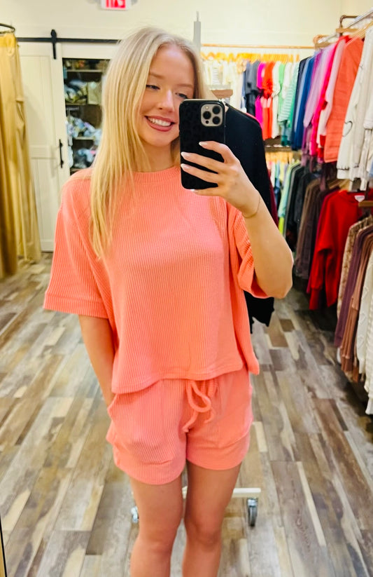 RAISED RIB SHORT SLEEVE TEE & SHORT PANTS SET