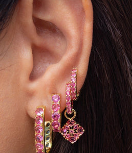 Dira Convertible Gold Crystal Huggie Earrings in Pink Mix