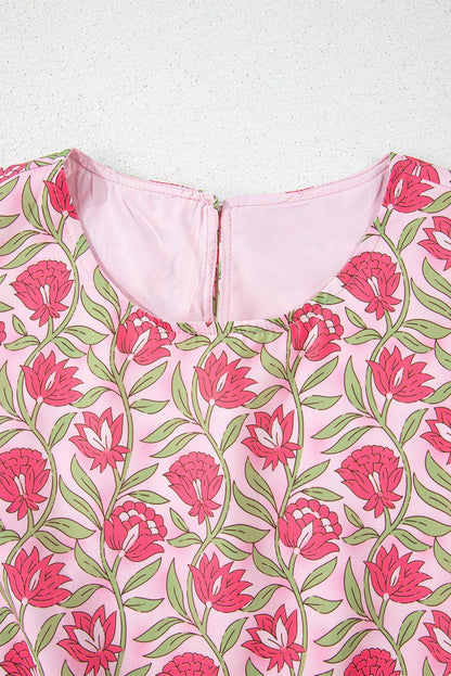 LA Society - Floral Print Puffy Cropped Tank and Mini Skirt Set
